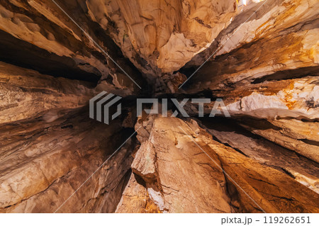 ceiling inside an ancient limestone Vietnamese cave in Marble Mountains in Da Nang in Vietnam in Asia ceiling inside an ancient limestone Vietnamese cave in Marble Mountains in Da Nang in Vietnam in Asia 119262651