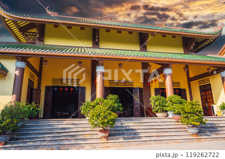 Asian Buddhist temple at Linh Ung Pagoda in Da Nang in Vietnam at sunset in Asia 119262722