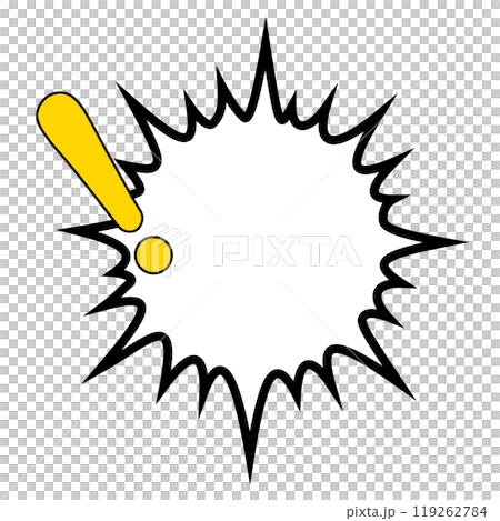A glowing explosion-type speech bubble with a solid yellow exclamation mark on the left 119262784