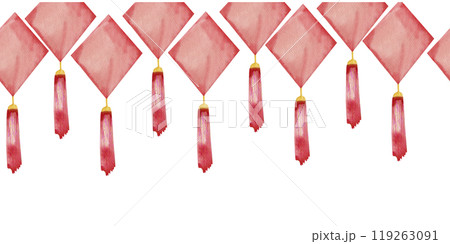 Lunar Chinese new year celebration decoration seamless banner. Hand drawn asian red hanging decor for inner, home, wall, window design. Stickers, label ,packing Lunar Chinese new year celebration decoration seamless banner. Hand drawn asian red hanging decor for inner, home, wall, window design. Stickers, label ,packing 119263091