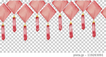 Lunar Chinese new year celebration decoration seamless banner. Hand drawn asian red hanging decor for inner, home, wall, window design. Stickers, label ,packing Lunar Chinese new year celebration decoration seamless banner. Hand drawn asian red hanging decor for inner, home, wall, window design. Stickers, label ,packing 119263091