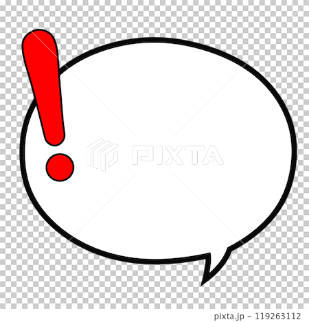 A solid red exclamation mark on the left side and an oval-shaped bottom speech bubble A solid red exclamation mark on the left side and an oval-shaped bottom speech bubble 119263112