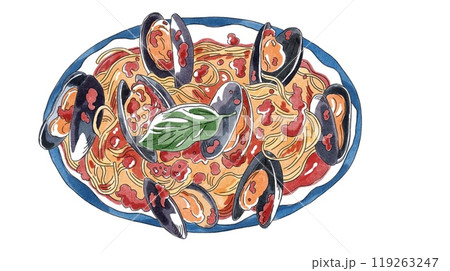 ムール貝のトマトソースパスタ 119263247
