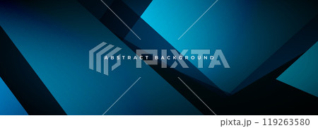 Blue modern abstract wide banner with geometric shapes. Dark blue abstract background. 119263580