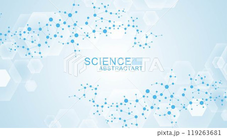 Modern abstract molecules structure for science or medical background. DNA helix or atom visualization. Molecular wave flow abstract background. Vector illustration 119263681