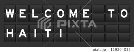 Black color analog flip board with word welcome to haiti on gray background 119264032