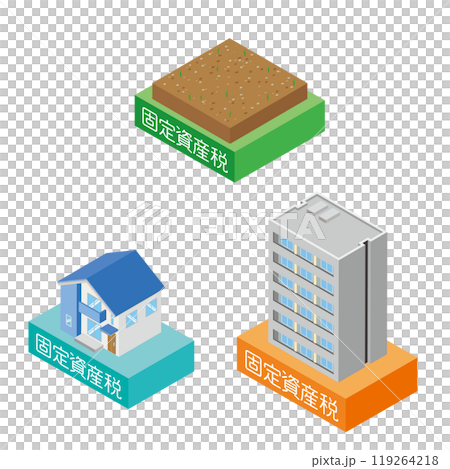 Isometric illustration of fixed asset tax for detached houses and apartment land 119264218