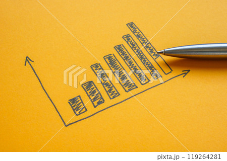 Growing graph drawn with a pen. Progress in business performance and the potential for future growth. Growing graph drawn with a pen. Progress in business performance and the potential for future growth. 119264281