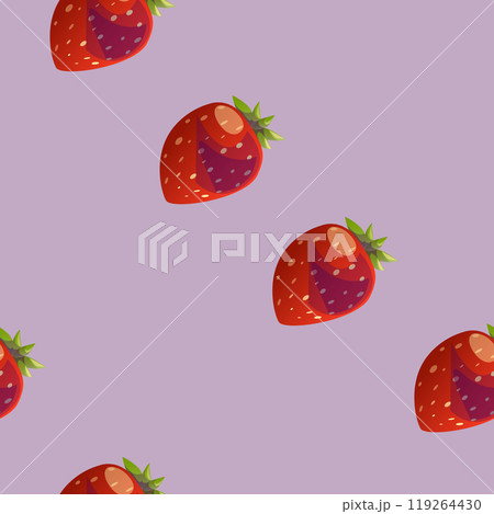 Pattern Strawberry red summer fruit, white background. Vector graphic illustration. Vegetarian cafe print, poster, card. Natural, organic dessert sweet, fresh berry 119264430