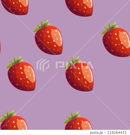 Pattern Strawberry red summer fruit, white background. Vector graphic illustration. Vegetarian cafe print, poster, card. Natural, organic dessert sweet, fresh berry 119264431
