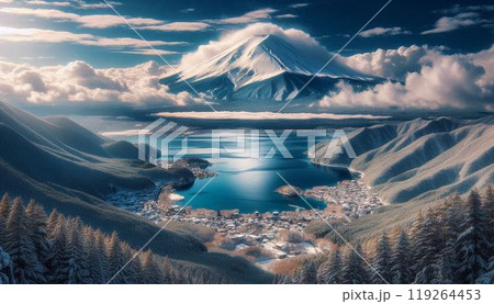 朝日に染まる雲海と富士山 湖 朝日に染まる雲海と富士山 湖 119264453