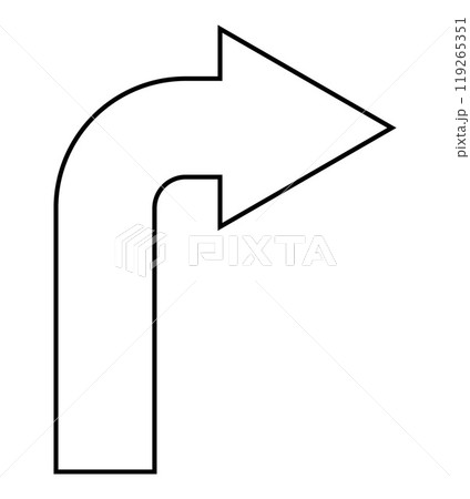 arrow pointing to the right, black and white vector silhouette illustration of curved arrow shape symbol arrow pointing to the right, black and white vector silhouette illustration of curved arrow shape symbol 119265351