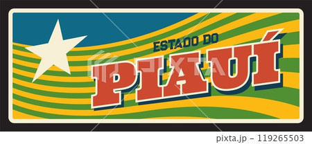 Brazil Estado de Piaui metal sign, travel plate, vector. Vintage flag, Brazilian district and state or Brasil estados metal plaque. Teresina state capital, car number or retro memory card Brazil Estado de Piaui metal sign, travel plate, vector. Vintage flag, Brazilian district and state or Brasil estados metal plaque. Teresina state capital, car number or retro memory card 119265503