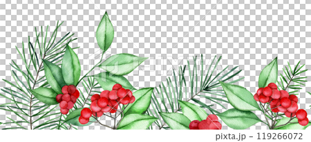 watercolor seamless Christmas border with fir branches and holly leaves and berries watercolor seamless Christmas border with fir branches and holly leaves and berries 119266072