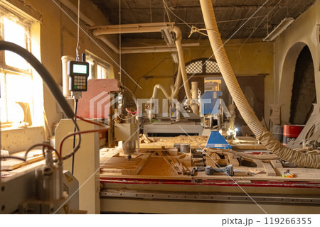 Machine Tool Equipment Industrial Workshop Enterprise Wood Processing Wooden Planks. Machine Tool Equipment Industrial Workshop Enterprise Wood Processing Wooden Planks. 119266355