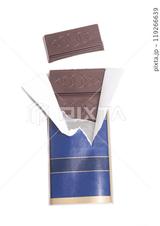chocolate with foil and wrapper isolated on white background 119266639