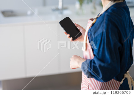 スマホを持つ主婦 119266709