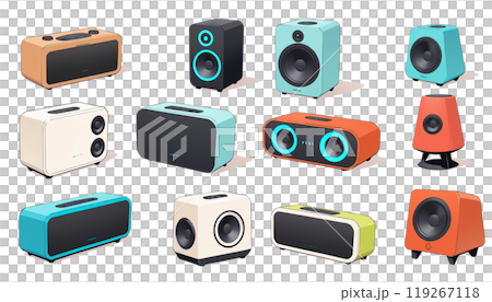 さまざまな種類のBluetoothスピーカーのイラストセットのイラスト素材