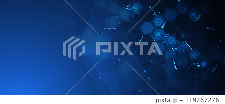 Abstract blue geometric hexagon shape technology and science background. Vector handmade Abstract blue geometric hexagon shape technology and science background. Vector handmade 119267276