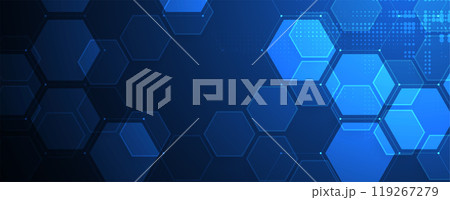 Abstract blue geometric hexagon shape technology and science background. Vector handmade 119267279