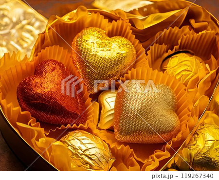 《AI画像》金色のラッピングのバレンタインイメージ 《AI画像》金色のラッピングのバレンタインイメージ 119267340
