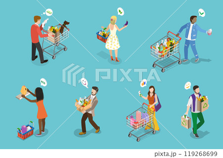 3D Isometric Flat Vector Illustration of Happy Shoppers, People Having Good Time in a Mall or Grocery Store 119268699