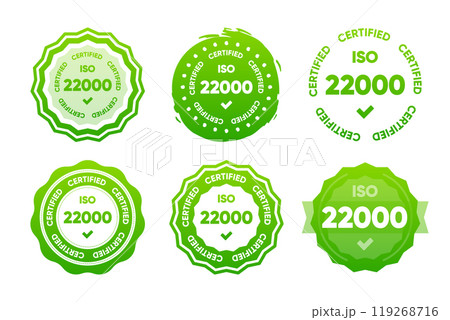 22000 Iso certified standarts collection. International Organization for Standardization stamp. Vector illustration. 119268716