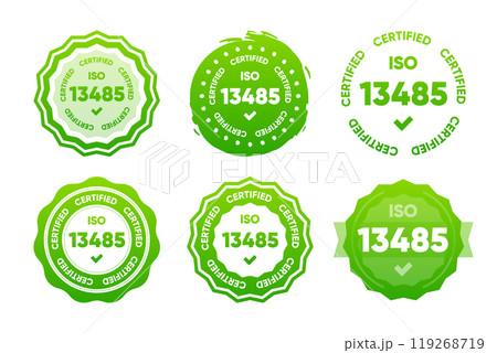 13485 Iso certified standarts collection. International Organization for Standardization stamp. Vector illustration. 119268719