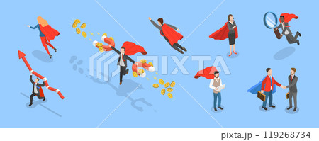 3D Isometric Flat Vector Set of Hero Persons, Superhero Business Persons Various Poses 3D Isometric Flat Vector Set of Hero Persons, Superhero Business Persons Various Poses 119268734