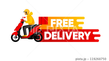 Free Delivery service concept. Courier and fast delivery inscription. Express, fast, free delivery. Vector illustration. Free Delivery service concept. Courier and fast delivery inscription. Express, fast, free delivery. Vector illustration. 119268750