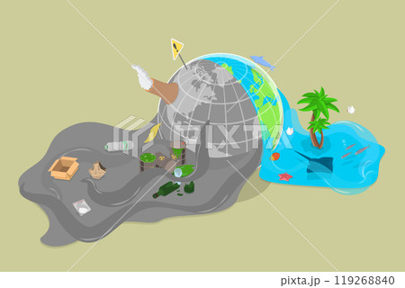 3D Isometric Flat Vector Illustration of Water Pollution, Ecological Problem of the Ocean 119268840