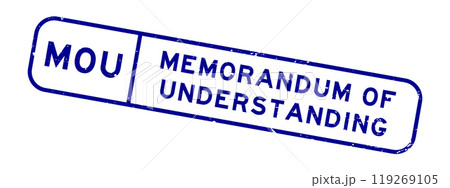 Grunge blue MOU memorandum of understanding word square rubber seal stamp on white background 119269105
