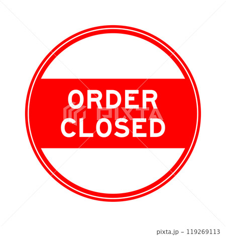 Red color round seal sticker in word order closed on white background Red color round seal sticker in word order closed on white background 119269113