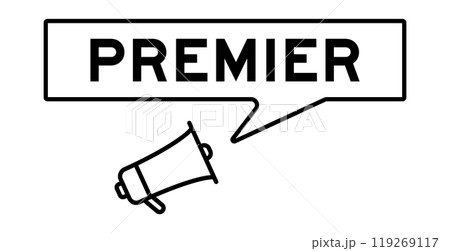 Megaphone icon with speech bubble banner in word premier on white background 119269117
