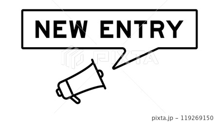 Megaphone icon with speech bubble banner in word new entry on white background 119269150