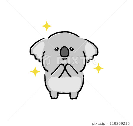 キラキラした目でお願いをするコアラのキャラクターの手書き風イラスト 119269236