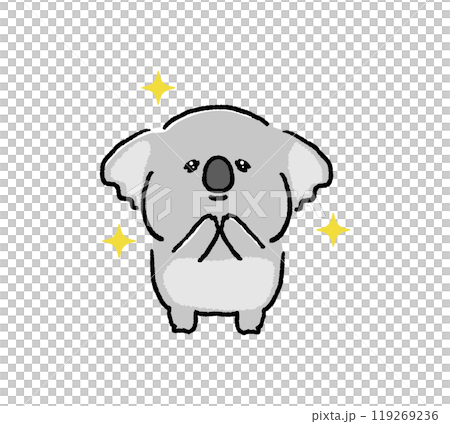 キラキラした目でお願いをするコアラのキャラクターの手書き風イラスト 119269236
