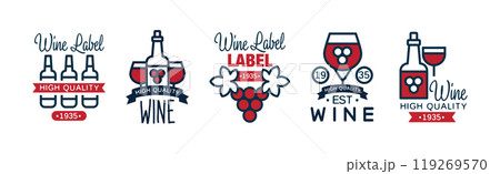 Wine Label and Badge Design with Colorful Element Vector Set 119269570