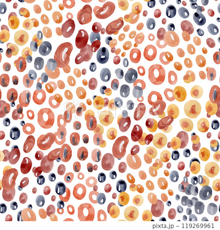 Spotted watercolor Seamless Pattern with dots and blots. Hand drawn watercolor ornament abstract stylized leopard background. Patchy Backdrop wallpaper. Modern jungle print for textile designs. 119269961