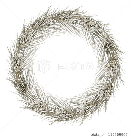 Christmas tree branches wreath of spruce isolated on white background. Watercolor illustration Xmas round frame with fir twigs for holiday greeting cards. Winter design for New Year's invitations. 119269965