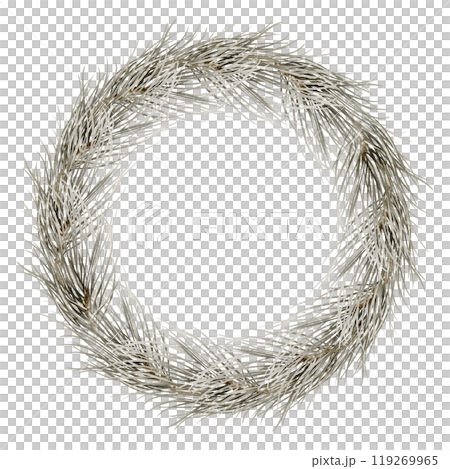 Christmas tree branches wreath of spruce isolated on white background. Watercolor illustration Xmas round frame with fir twigs for holiday greeting cards. Winter design for New Year's invitations. 119269965