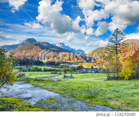 Amazing autumn landscape in Marktschellenberg municipality. Amazing autumn landscape in Marktschellenberg municipality. 119270090