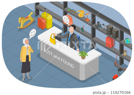 3D Isometric Flat Illustration of Lost And Found Luggage Office, Baggage Claim 3D Isometric Flat Illustration of Lost And Found Luggage Office, Baggage Claim 119270166