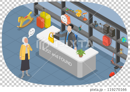 3D Isometric Flat Illustration of Lost And Found Luggage Office, Baggage Claim 3D Isometric Flat Illustration of Lost And Found Luggage Office, Baggage Claim 119270166