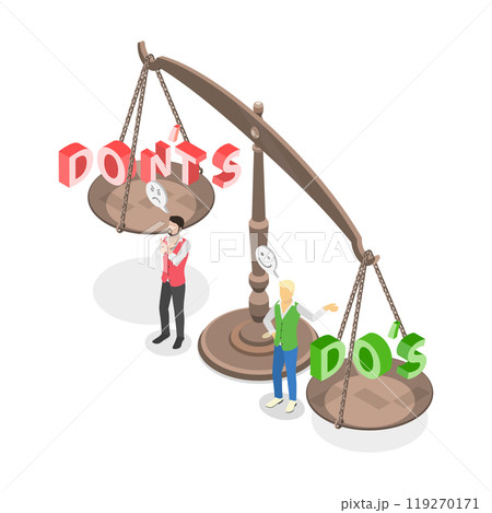 3D Isometric Flat Illustration of Dos And Donts, Positive and Negative Signs 3D Isometric Flat Illustration of Dos And Donts, Positive and Negative Signs 119270171