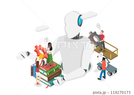 3D Isometric Flat Illustration of Robotic Process Automatization, Digital Chat Bot, Conversation Assistant 3D Isometric Flat Illustration of Robotic Process Automatization, Digital Chat Bot, Conversation Assistant 119270173