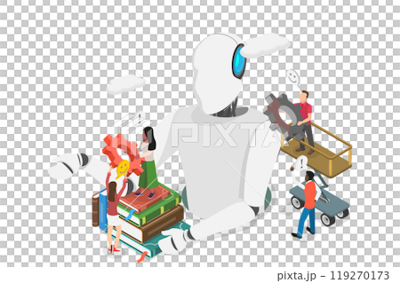 3D Isometric Flat Illustration of Robotic Process Automatization, Digital Chat Bot, Conversation Assistant 3D Isometric Flat Illustration of Robotic Process Automatization, Digital Chat Bot, Conversation Assistant 119270173