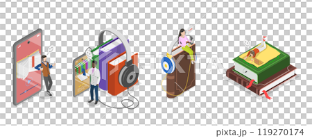 3D Isometric Flat  Illustration of Virtual Library, Online Education 119270174