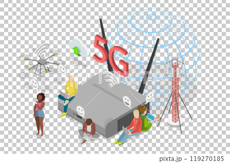 3D Isometric Flat  Illustration of 5G Network Wireless, Mobile Telecommunication Technology 119270185