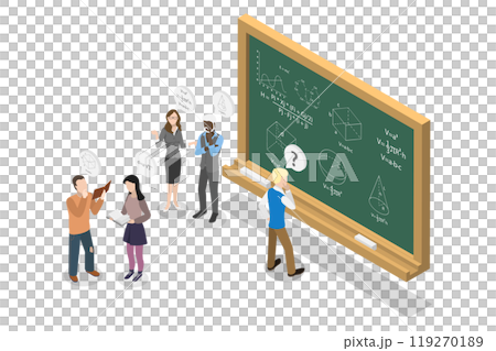 3D Isometric Flat  Illustration of Thinking About Solving Problem, Solving a Theorem 119270189